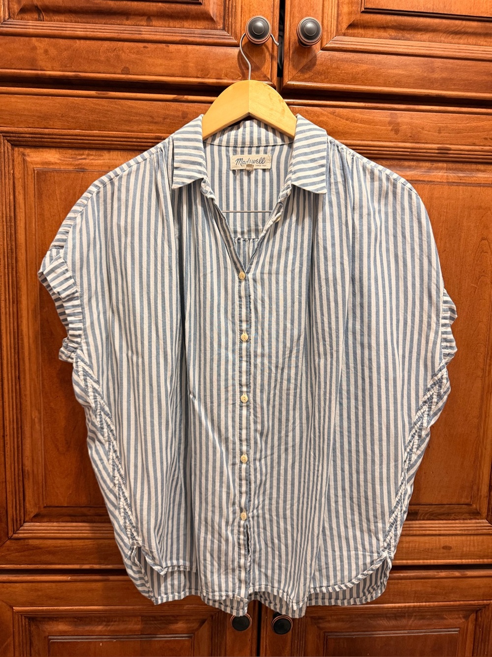 Madewell Central Shirt blue & white stripe short-sleeve button-front oversized,S